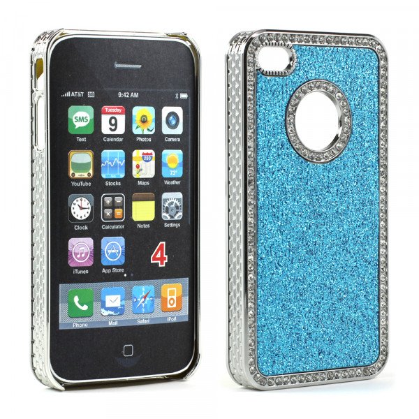 Wholesale iPhone 4 4S Glitter Diamond Chrome Case (Blue)